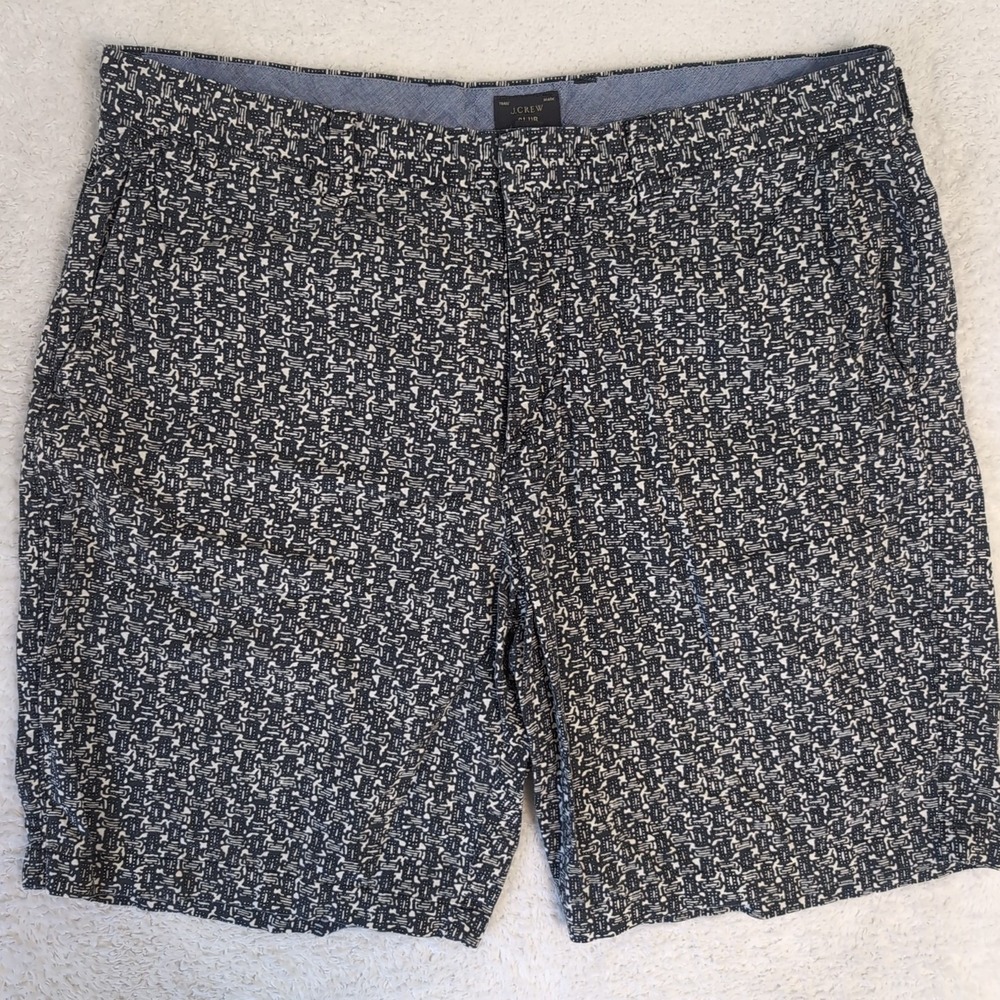 J Crew Club Shorts Mens 34x9 Black Geometric Pattern Cotton Chino
